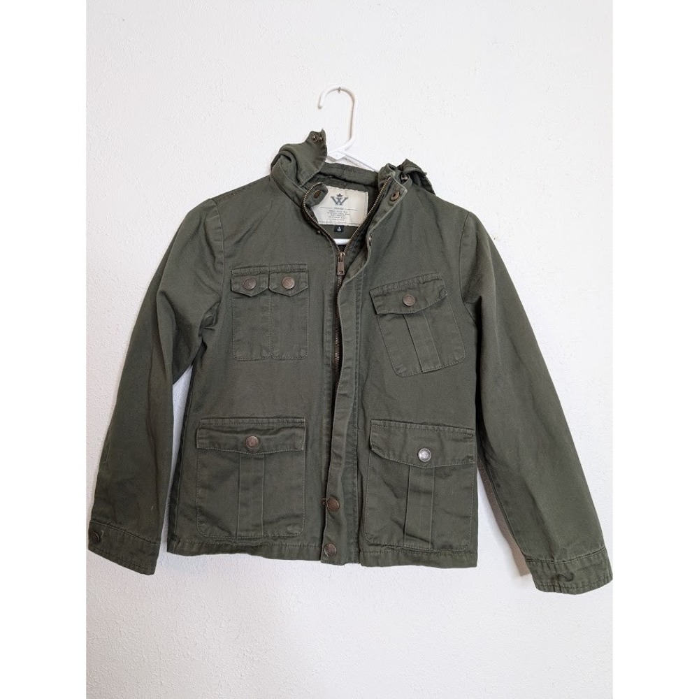 WenVen Kids Casual Canvas Cotton Military Lapel Jacket Brown Green‎ Small 8